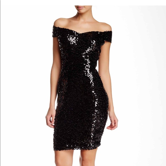 MARINA V-Front Shoulder Sequin Cocktail Dress